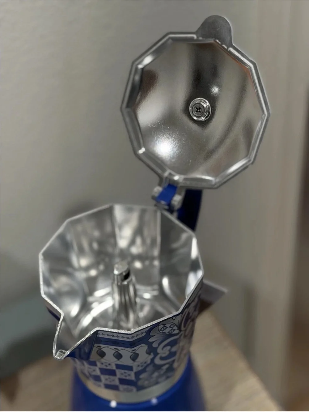 Brandani Italian Coffee Maker Moka Pot Blue Aluminum 9 Cup NEW